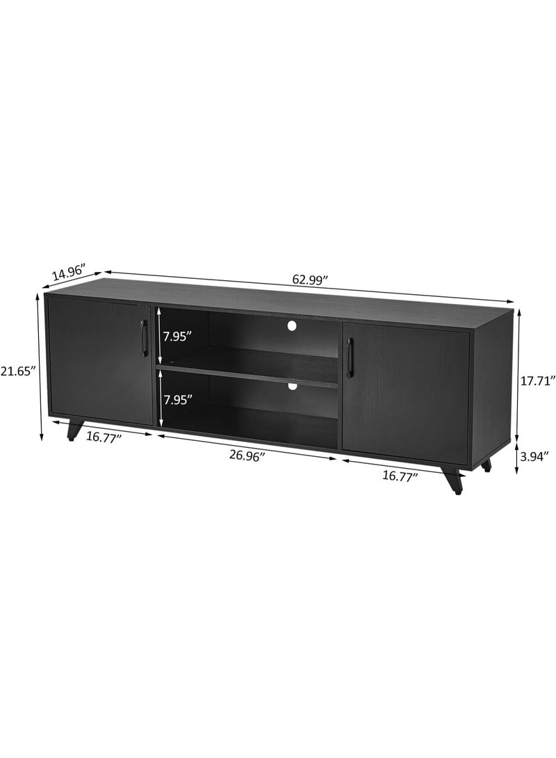 Panana Modern TV Stand, Entertainment Center Television Stands Console with 2 Doors & Shelves Media Console for 70 Inch TV for Living Room Bedroom, BLACK 62.99 inches - Image 2